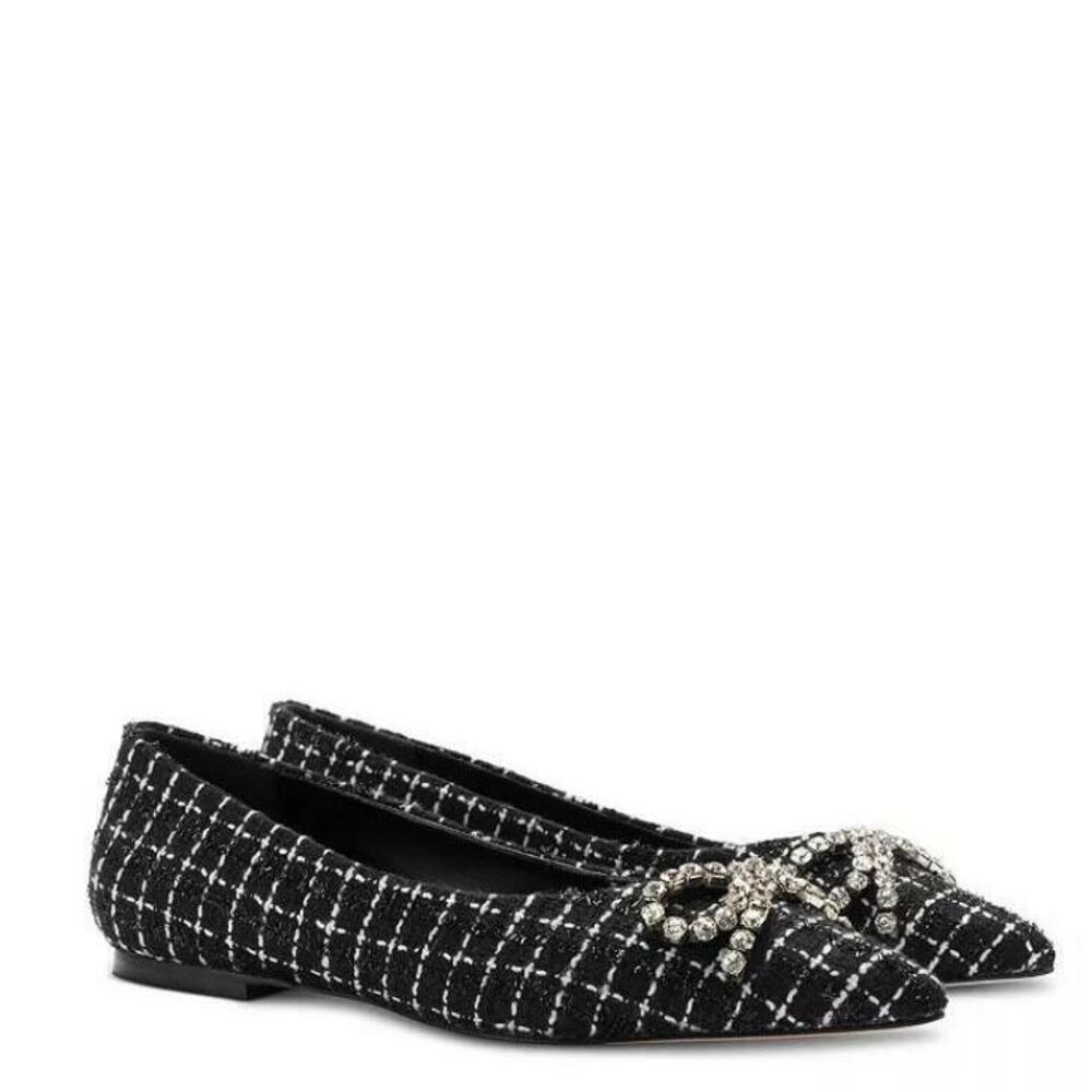 Larroudé Women's Black/White Slip On Pointed Toe Flats 7 New without Box